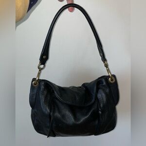 Vintage Oryany Designer Crescent Shoulder Bag black pebbled calfskin leather